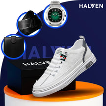 Tênis Casual Ortopédico Masculino Alvion em Couro e Sola Antiderrapante +BRINDES: Relógio, Cinto e Carteira